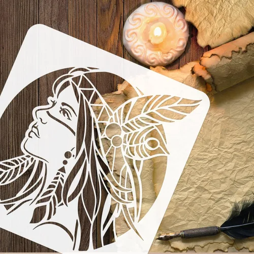 Miniatura 3 de FINGERINSPIRE Plantillas de pintura para mujeres nativas americanas de 11.8 x 11.8 pulgadas, plantillas de plástico para dibujo tribal, manualidades