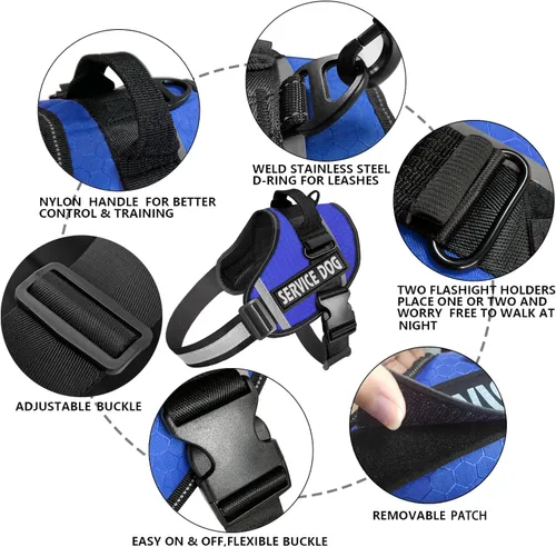 Miniatura 2 de JSXD - Arnés para perro, sin tirones, con asa ajustable, para exteriores, chaleco de nailon reflectante 3M, fácil control del perro, para perros Azul