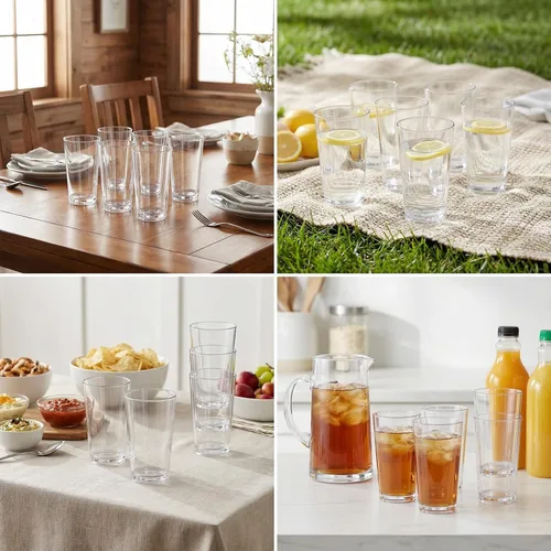 Miniatura 6 de AOYITE Vasos de plástico de 18 onzas para jugo de agua, aptos para lavavajillas, sin BPA, juego de 6 vasos de alta calidad