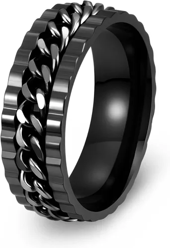 Miniatura 28 de Anillos giratorios para hombres y mujeres, anillos de ansiedad para hombres, anillos de cadena para adultos, anillos de titanio y acero Negro azul