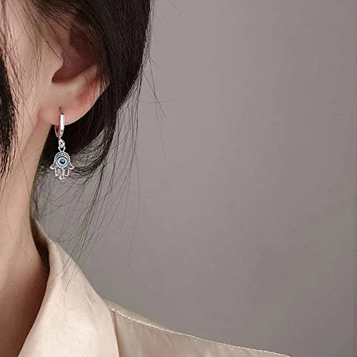 Miniatura 5 de RUIZHEN Pendientes de aro vintage turco de ojo turco Hamsa mano de Fátima para mujer