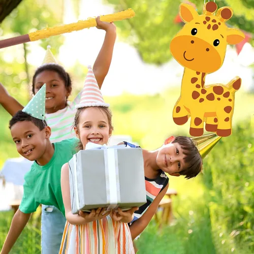 Miniatura 7 de Aoriher Piñata de jirafa Safari Piñata con ojos vendados y murciélago, suministros de fiesta de cumpleaños, zoológico de selva, recuerdos de fiesta