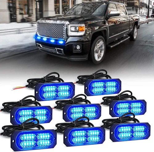 Miniatura 18 de Xprite Kit de luces estroboscópicas de emergencia con 20 luces LED de montaje empotrado en superficie de color ámbar, ultradelgado, salpicadero