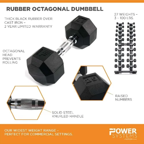 Miniatura 6 de Power Systems Pares de mancuernas octogonales de 3 a 100 libras