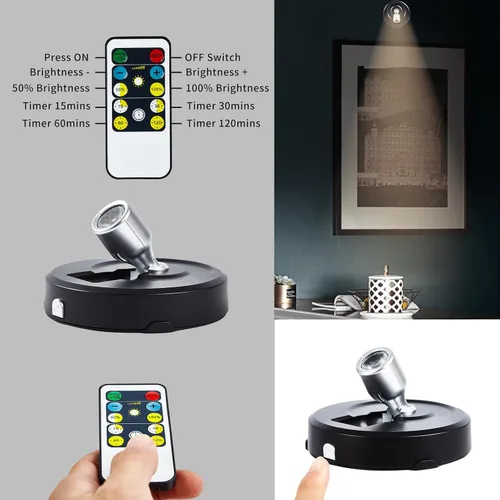 Miniatura 2 de Focos LED inalámbricos, paquete de 2 luces de acento con control remoto, luces inalámbricas de imagen con cabezal giratorio, iluminación
