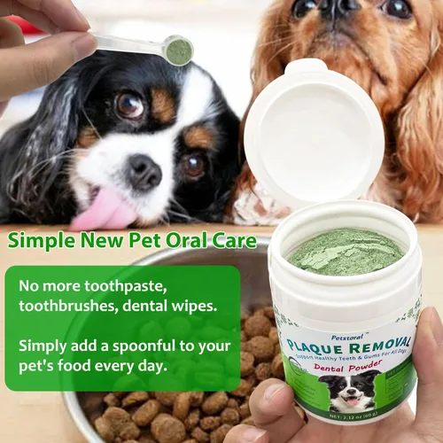 Miniatura 6 de Petstoral Polvo dental natural para perros, cuidado dental para perros, removedor de placa y tratamiento para el mal aliento, encías saludables