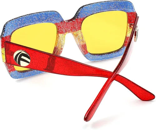 Miniatura 4 de Feisedy B2276 Gafas de sol cuadradas de gran tamaño con marco de brillantina multicolor