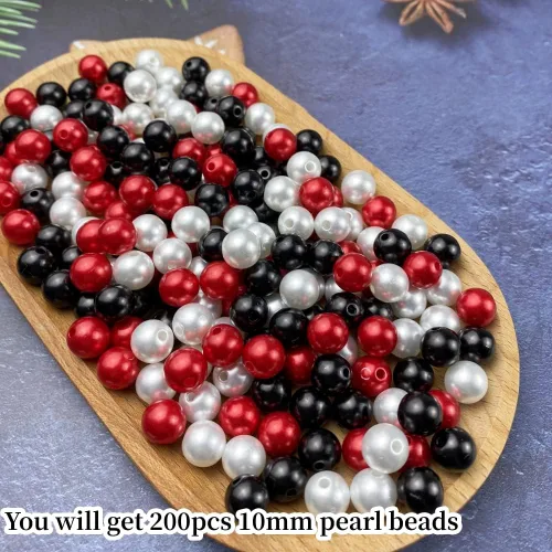 Miniatura 2 de Cuentas de perlas, 200 piezas de perlas de 10 mm para manualidades, cuentas espaciadoras redondas para aretes, pulseras, collares, llaveros, Negro