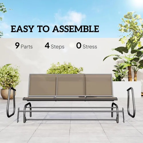 Miniatura 5 de Outsunny Banco planeador de patio para 3 personas, columpio para porche al aire libre con 3 asientos, tela de malla transpirable, marco de metal