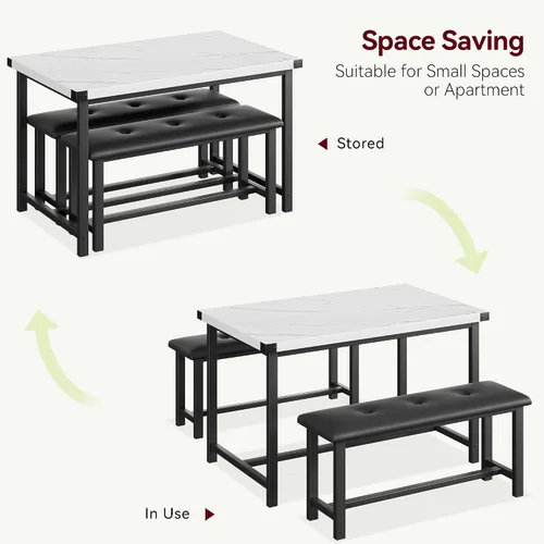 Miniatura 8 de IDEALHOUSE Juego de mesa de comedor para 4, mesa de cocina con 2 bancos tapizados, juego de mesa de comedor rectangular, juego de mesa de cocina