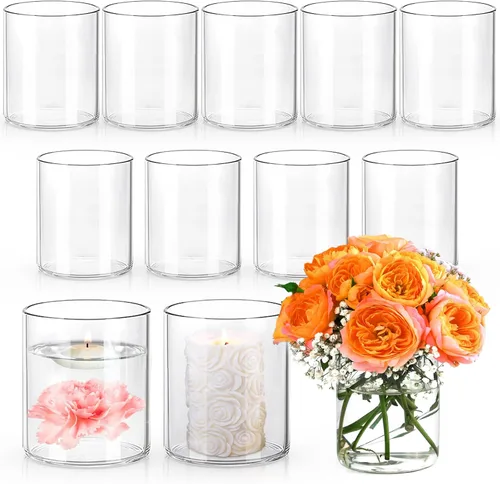 Miniatura 12 de Jarrones cilíndricos de vidrio pequeños de 5 pulgadas para centros de mesa 12 piezas de jarrones de flores transparentes para decoraciones de 5.0