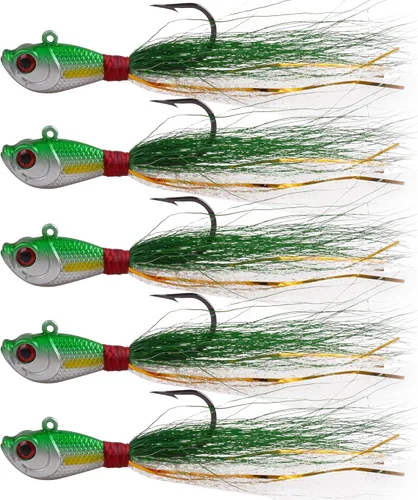 Miniatura 11 de Bucktail Jigs - Señuelo de agua salada para platija de bajo, 5 piezas de cola de cubo para cabello de cola de cubo, anzuelos de cola de cubo