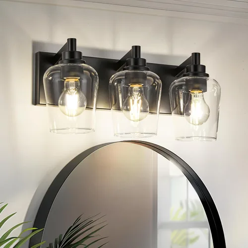 Miniatura 19 de Lámparas de baño, lámpara de tocador moderna de 4 luces con pantalla en forma de copa de vino de vidrio transparente, accesorios de iluminación Negro