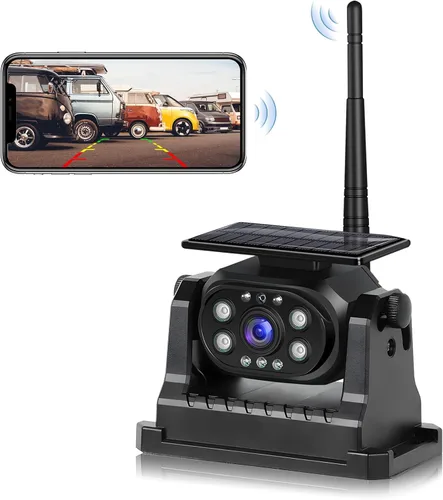 Cámara de respaldo inalámbrica solar magnética WiFi para camiones/RV/remolque, cámara de visión trasera recargable 1080P Hikity, cámara inversa