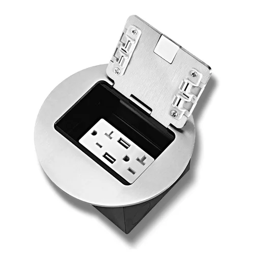 Miniatura 11 de Kit de Enchufe Circular Empotrado en Piso con 2* 20 Amperios de Acero Inoxidable GFCI, Receptáculo a Prueba de Manipulaciones, Hardware Resistente a