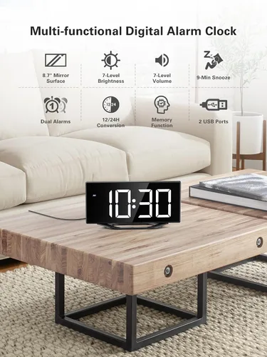 Miniatura 7 de Reloj despertador digital para mesita de noche del dormitorio, pantalla grande de números grandes con atenuador de brillo, reloj de escritorio