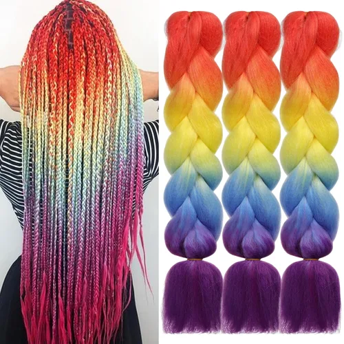 Miniatura 11 de HAIRCUBE Cabello trenzado rojo de 24 pulgadas, 3 paquetes de trenzas de caja preestiradas, extensiones de cabello trenzado trenzado de ganchillo