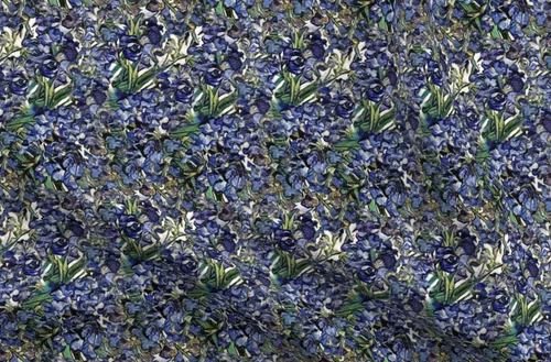Tela Spoonflower – Van Goghs púrpura flores flores flores iris azul impreso en tela de gasa por The Yard – costura moda vestidos decoración del hogar