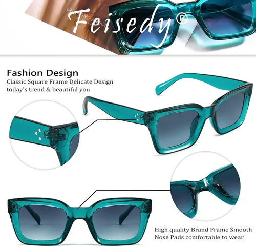 Miniatura 2 de FEISEDY Gafas de sol clásicas para mujer, gafas de sol cuadradas gruesas, marco grueso, UV400 B2471
