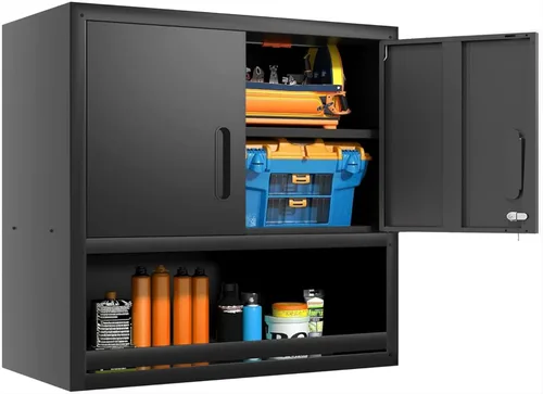 Miniatura 28 de Armario de almacenamiento de metal para garaje con ruedas, gabinete rodante con cerradura para herramientas con cajón y estantes, gabinete móvil