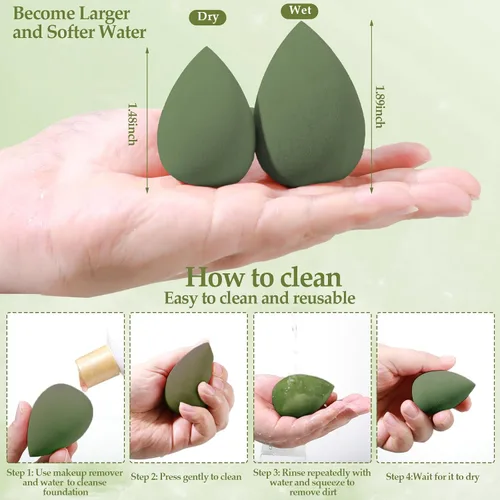 Miniatura 5 de Juego de 14 esponjas de maquillaje, mezclador de esponjas de belleza con 4 borlas de polvo y 4 mini esponjas de maquillaje, regalo del día de San