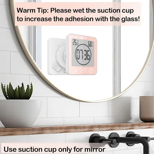 Miniatura 2 de Reloj de pared y temporizador de baño impermeable, temporizador digital resistente al agua para colgar en la ducha, pantalla grande, temporizador