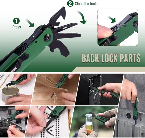 Miniatura 5 de MOSSY OAK Alicates Multiherramienta Mecanizados por CNC, Herramienta Múltiple 27-en-1 con Cuchillo de Bolsillo, Iniciador de Fuego y Silbato