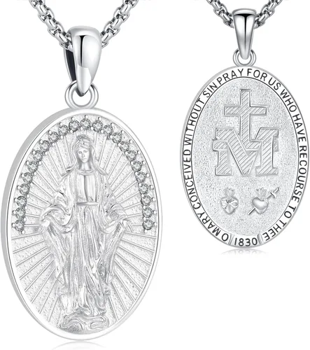 Eusense - Collar con colgante de plata de ley 925 de San MiguelSan Benito para hombres y mujeres con cruz de Jesúsmedalla milagrosa de la Virgen