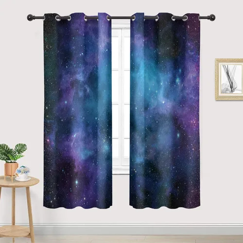 Miniatura 8 de Cortinas de cocina con diseño de galaxia para cocina, con bolsillo para barra, 27.5 pulgadas de ancho x 39 pulgadas de largo, decoración