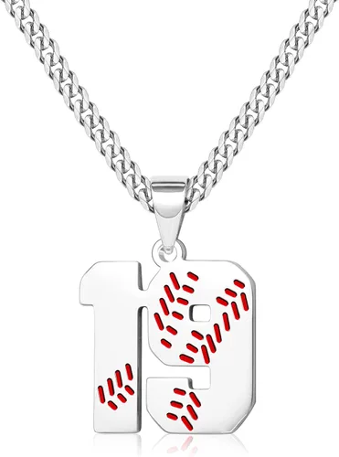 Miniatura 15 de Btysun Collares de béisbol de béisbol número 0-99 dijes de acero inoxidable para hombres, regalos de béisbol, papá, marido, regalo de Navidad