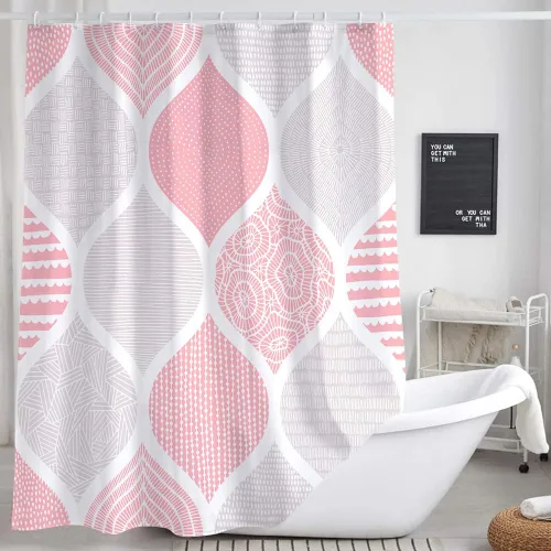 Miniatura 28 de JAWO Cortina de ducha gris retro bohemia de tela geométrica para decoración de baño, estilo bohemio, moderno, abstracto, cachemira, accesorios