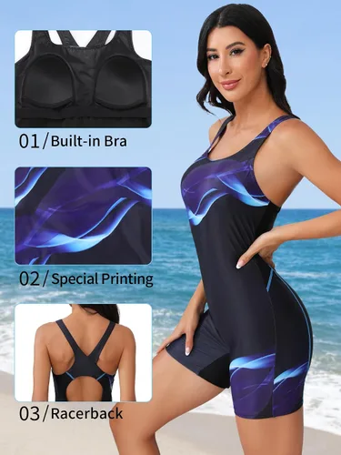 Miniatura 104 de ATTRACO Traje de baño deportivo de una pieza para mujer, traje de baño deportivo de entrenamiento