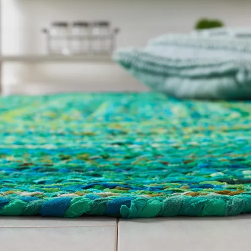 Miniatura 5 de SAFAVIEH - Colección Trenzada Alfombra de área - 5' x 8' Ovalada, Verde, Algodón Reversible Hecho a Mano de Cabaña de Campo, Ideal para Áreas