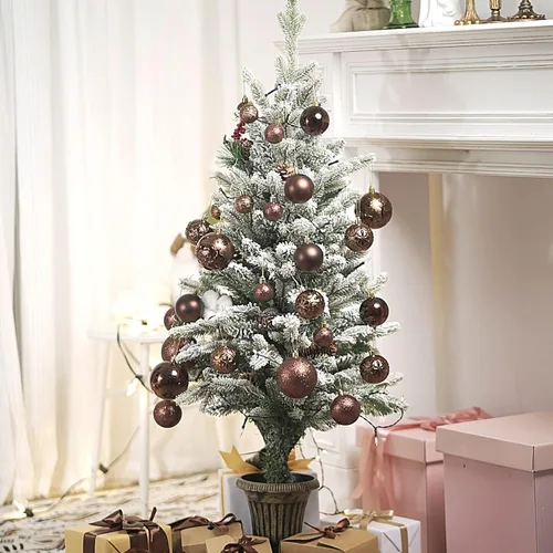 Miniatura 6 de Senjie Adornos de Navidad inastillables marrones, 32 bolas esféricas para árboles de Navidad