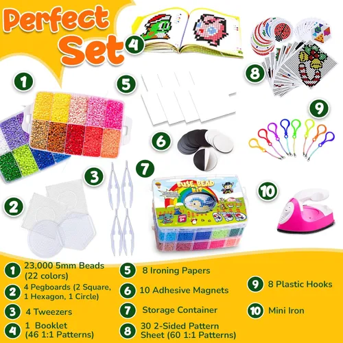 Miniatura 2 de Goody King Juego de Cuentas de Fusión con Plancha - Kit de Cuentas de Fusión para Manualidades Infantiles con Tablero de Clavijas y Cuentas Pony