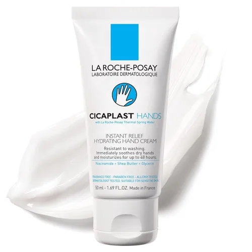 La Roche-Posay Cicaplast Crema de manos, loción hidratante de alivio instantáneo para manos secas, loción de manteca de karité para manos secas y