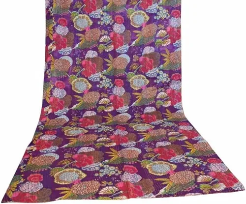 Miniatura 56 de Sophia-Art Colcha reversible de frutas indias para cama individual/king con patrón Gudri de algodón puro estilo Kantha, colcha decorativa con Rosa