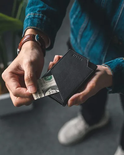 Miniatura 5 de VULKIT Cartera de tarjetas desplegable con bloqueo RFID, funda delgada de aluminio para tarjetas bancarias con bolsillo para dinero de negocios