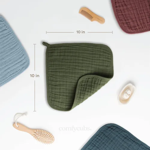 Miniatura 3 de Comfy Cubs - Toallitas de muselina para bebé, paquete de 10, trapos suaves de algodón, 6 capas, piel sensible, 10 x 10 pulgadas, tamaño grande