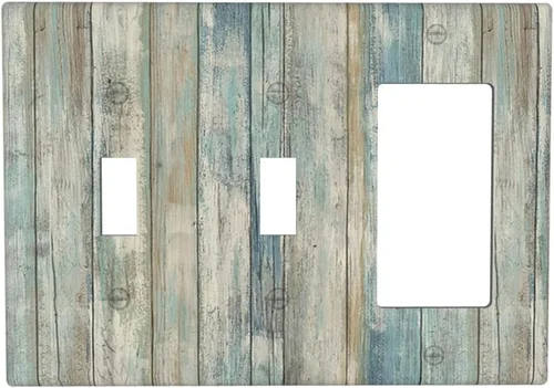 Miniatura 177 de Placa de pared dúplex de receptáculo de dispositivo de 1 gang de madera envejecida blanca gris con veta de tablón, cubierta de enchufe eléctrico