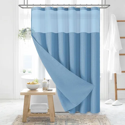 Miniatura 30 de Dynamene cortina de ducha de lino burdeos - cortinas de tela de nido de abeja texturizadas y resistentes para baño, 256GSM, juego de cortinas