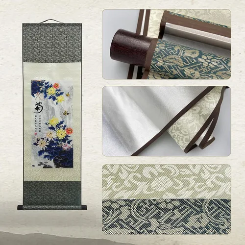 Miniatura 5 de AtfArt Decoración asiática de pared, hermosa pintura de pergamino de seda, 4 flores de hombre justo, orquídea ciruela, bambú, crisantemo, decoración