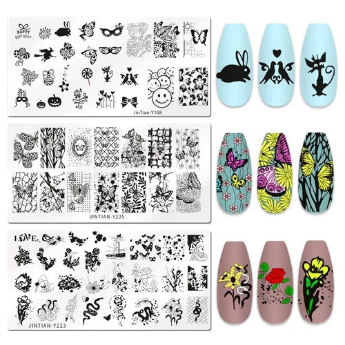 Miniatura 3 de LoveOurHome Kit de placa de estampado de uñas, diseño de flores, mariposa, encaje, animales, plantilla, plantilla, sellos, placa, silicona