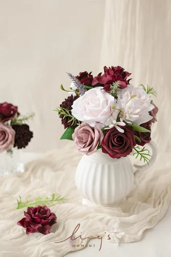 Miniatura 2 de Ling's moment - Juego de 24 flores artificiales de seda falsa, rosas de espuma falsa, dalias, gardenias, para ramos de boda, centros de mesa