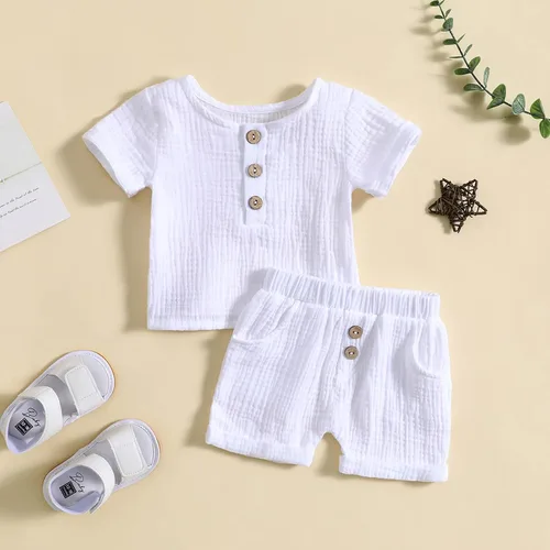 Miniatura 64 de fhutpw Conjunto de 2 piezas de ropa de verano para bebés, camiseta de manga corta, cintura elástica, pantalones cortos para niños pequeños
