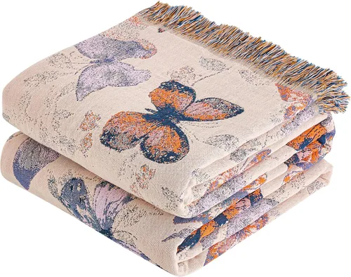 Miniatura 24 de VANJOROY - Manta bohemia de 100% algodón orgánico, transpirable, ultrasuave, decoración rústica, manta decorativa con diseño floral para todas