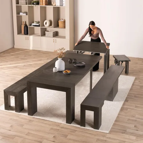 Miniatura 20 de Transformer Table - Mesa de comedor extensible de madera maciza, asientos 2-12, mesa de comedor expandible, muebles que ahorran espacio, muebles