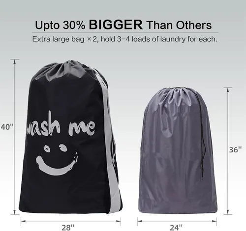 Miniatura 2 de HOMEST Paquete de 2 bolsas de lavandería de viaje XL Wash Me con correa, organizador de ropa sucia, lo suficientemente grande como para contener 4