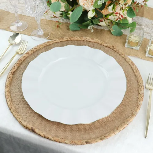 Miniatura 134 de Tableclothsfactory Paquete de 10 platos redondos de plástico negro de 6 pulgadas para ensalada de postre, platos desechables con borde ondulado