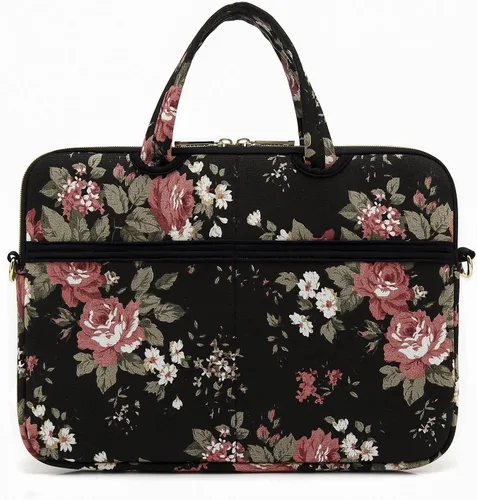 Miniatura 4 de kayond - Bolsa de hombro resistente al agua con patrón de rosa negra para laptop de 12 y 13 pulgadas, funda para laptop de hombro tipo bandolera